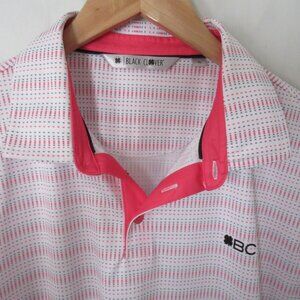 Black Clover Polo Shirt XL X Large Pink White Print Golf Short Sleeve Live Lucky